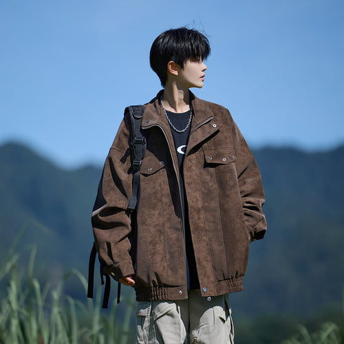 Herren Oversized Lederjacke mit weitem asymmetrischen Revers und Taillengürtel Echoarchiv