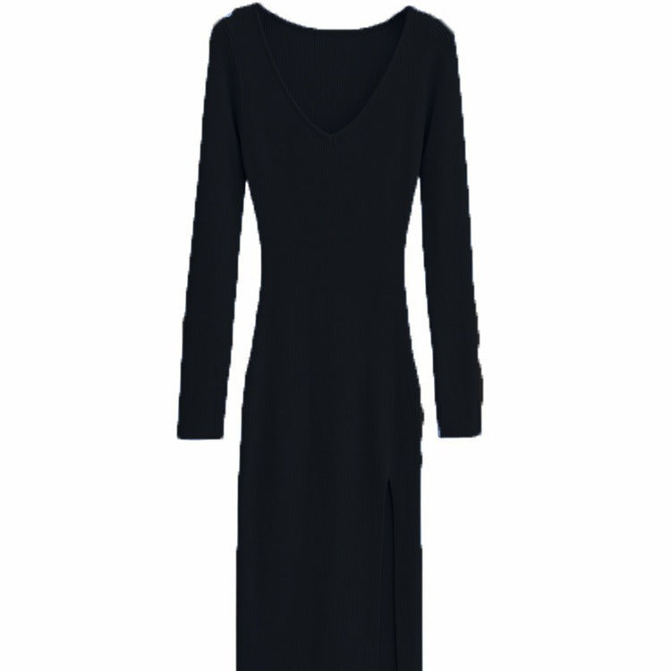 Damen Maxikleid mit elegantem V-Ausschnitt und seitlichem Schlitz Echo Archiv