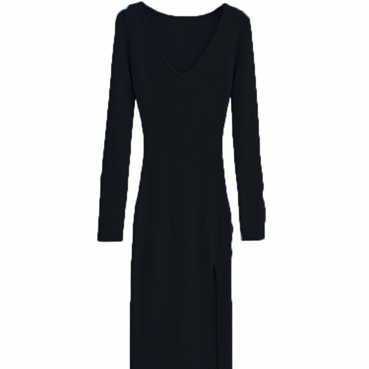 Damen Maxikleid mit elegantem V-Ausschnitt und seitlichem Schlitz Echo Archiv
