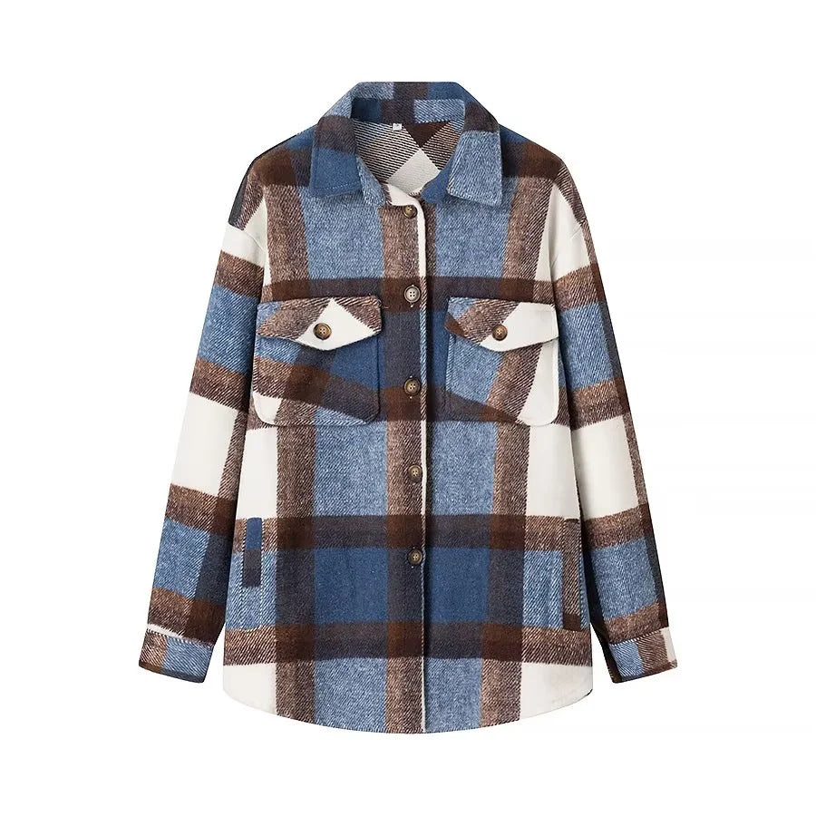 Damen nan kariertes Overshirt im Shacket‑Stil mit aufgesetzten Brusttaschen Echo Archiv