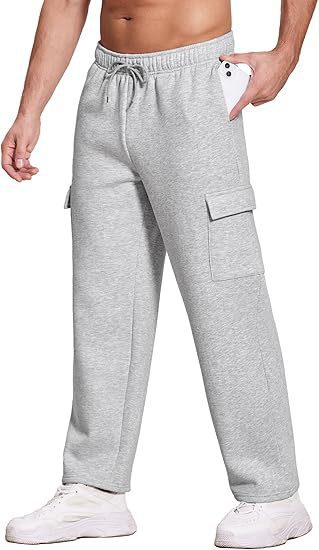 Herren komfortable Cargo-Loungehose mit elastischem Bund, Kordelzug, geradem Bein und aufgesetzten Klappentaschen – Bravaro