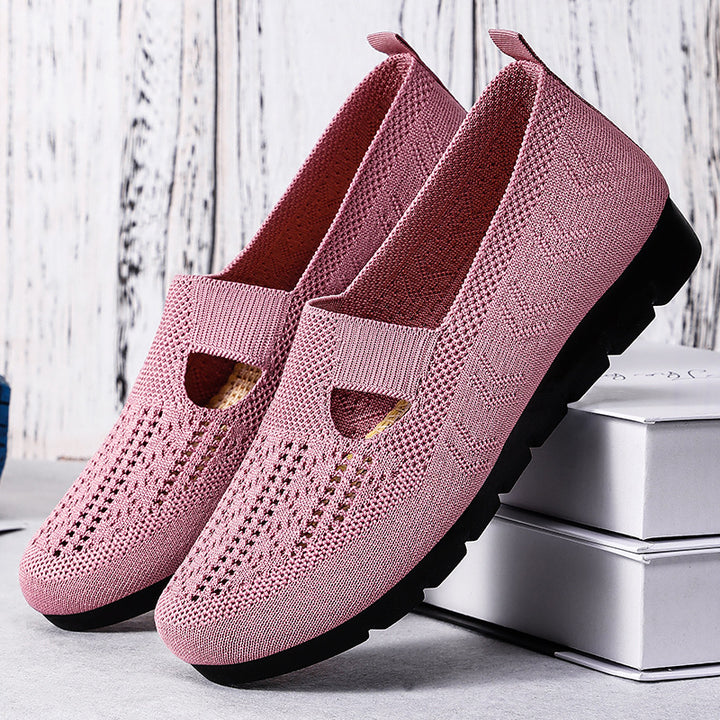 Damen nan atmungsaktiver gestrickter Mary-Jane-Slipper mit elastischem Riemen und rutschfester Keilsohle Echo Archiv