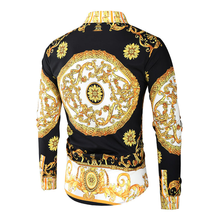 Herren nan barockes Langarm-Hemd mit ornamentalem Druck, Kentkragen und tailliertem Schnitt Echo Archiv