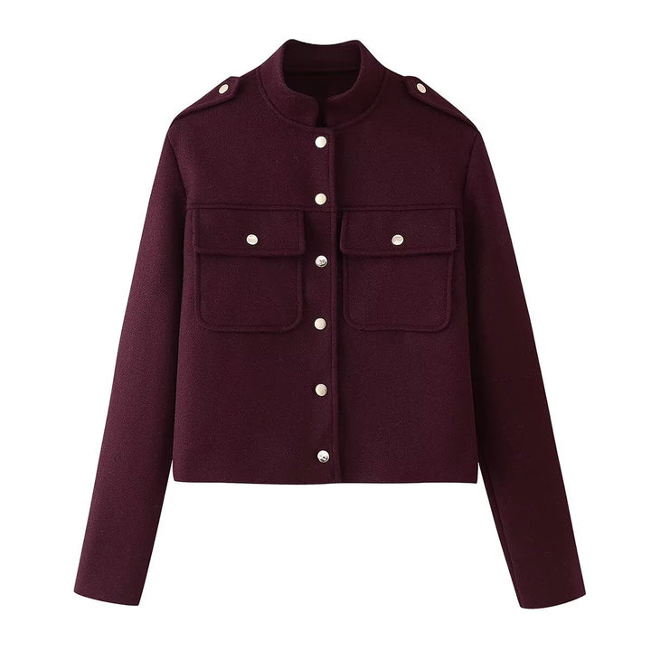 Damen Kurze Cropped‑Utilityjacke aus Wollmix mit Stehkragen und aufgesetzten Klappentaschen Echo Archiv