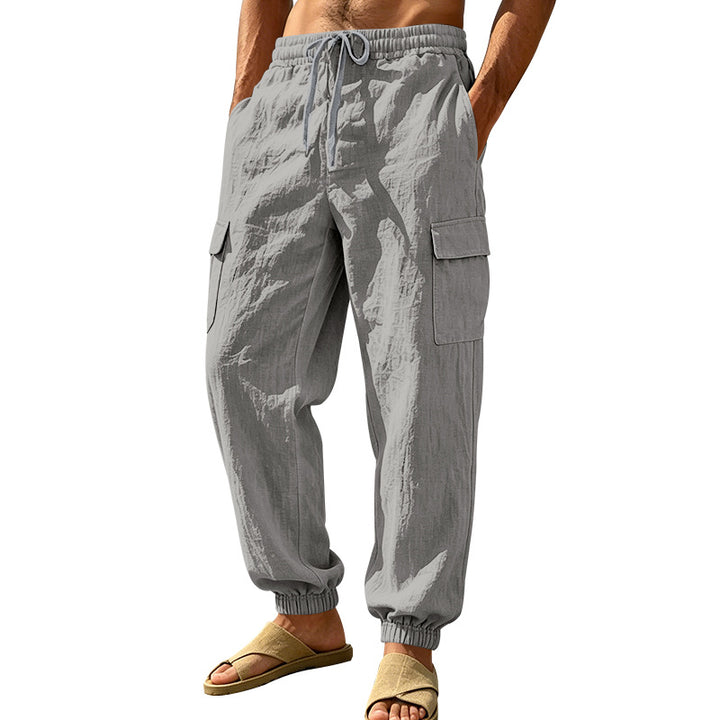 Herren nan leichte Cargo-Joggerhose aus Leinenmischung mit elastischem Tunnelzugbund, aufgesetzten Klappentaschen und gerippten Beinabschlüssen Echo Archiv