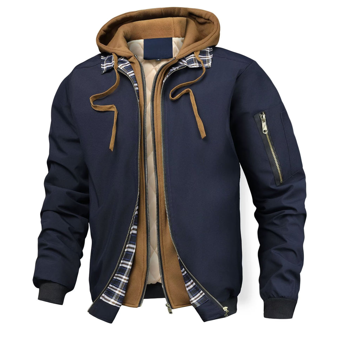 Herren Mehrlagige Übergangsjacke mit Kapuze, gesteppter Innenblende und Utility-Ärmeltasche Echoarchiv