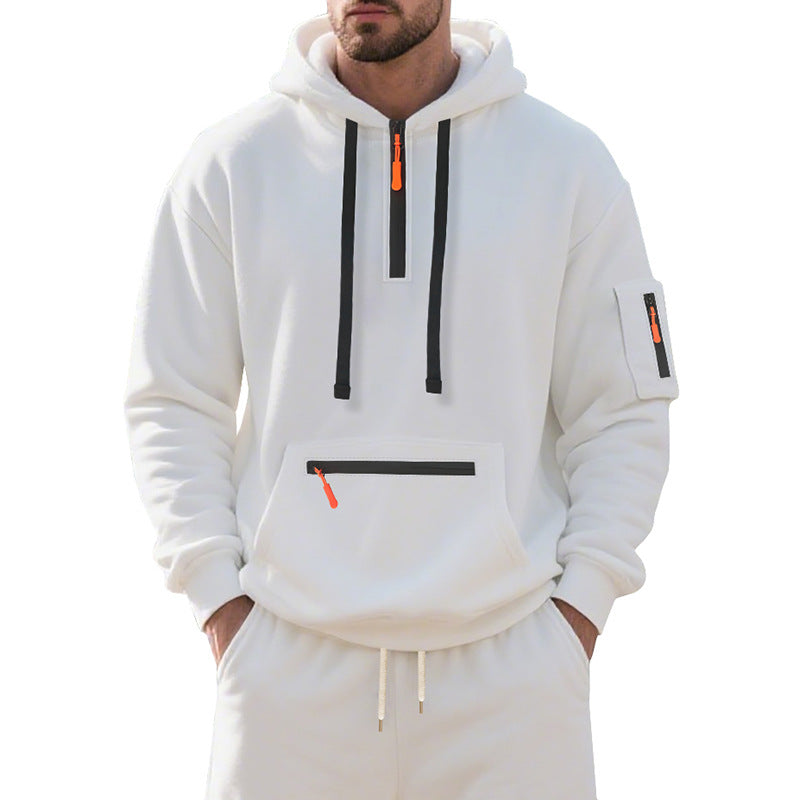 Herren nan funktionaler Kapuzenpullover mit kurzem Frontreißverschluss, wasserabweisenden Zippern und Utility-Ärmeltasche Echo Archiv