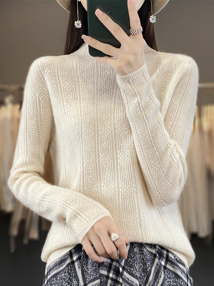 Damen Strukturierter Mockneck-Pullover aus kaschmirähnlicher Wollmischung Echoarchiv