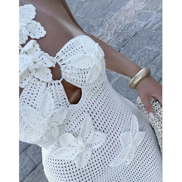 Damen Häkel-Maxikleid mit floralem Ausschnitt Echo Archiv