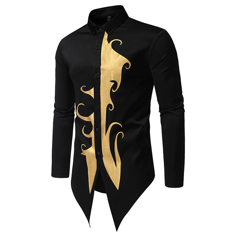 Herren Langarmhemd mit elegantem Goldmotiv und einzigartigem Schnitt Echoarchiv