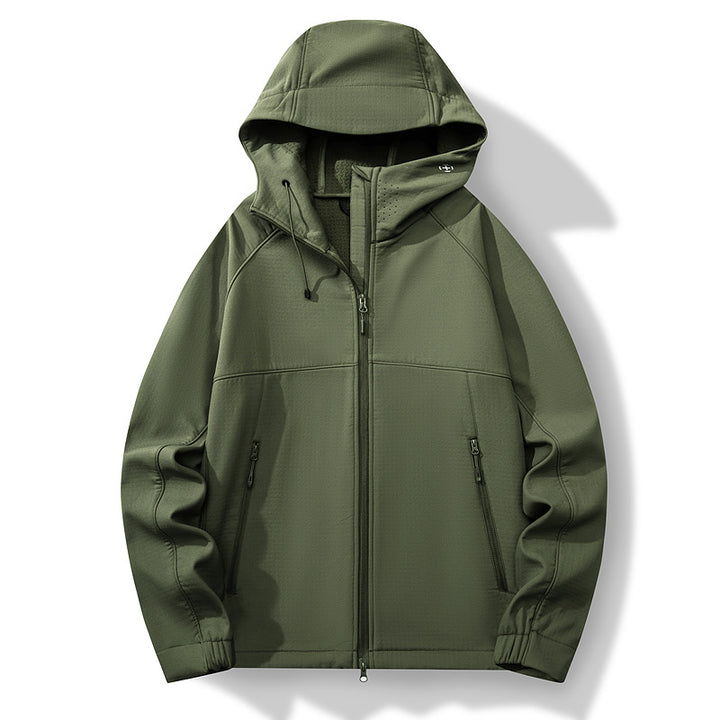 Herren Atmungsaktive Softshell-Hybridjacke mit Kapuze, Fleece-Innenfutter und Zwei-Wege-Reißverschluss Echoarchiv