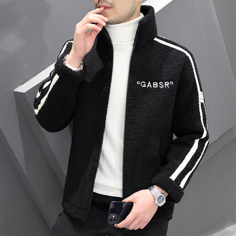 Herren Teddy-Fleece-Blouson mit Stehkragen, Reißverschluss und Kontraststreifen Echoarchiv