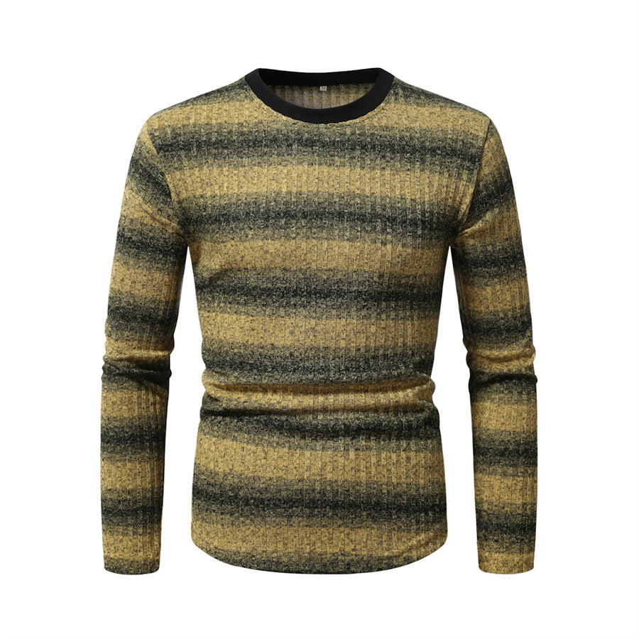 Herren Slim-Fit Feinstrick-Pullover mit horizontalem Farbverlauf und geripptem Strukturmix Echo Archiv