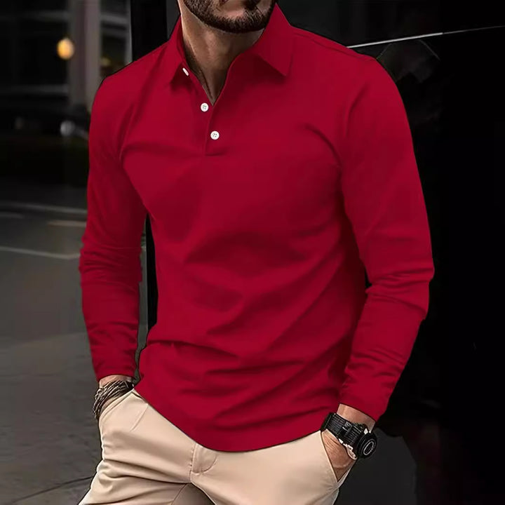 Herren elegantes Langarm-Polohemd mit modischem Kragen Echoarchiv