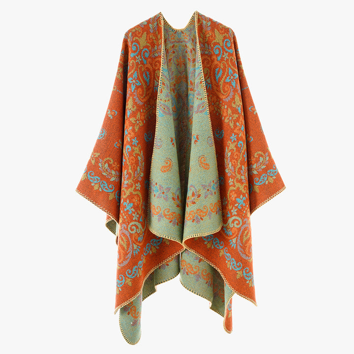 Damen Wendbarer Jacquard-Cape-Überwurf mit ornamentaler Struktur – Avérine