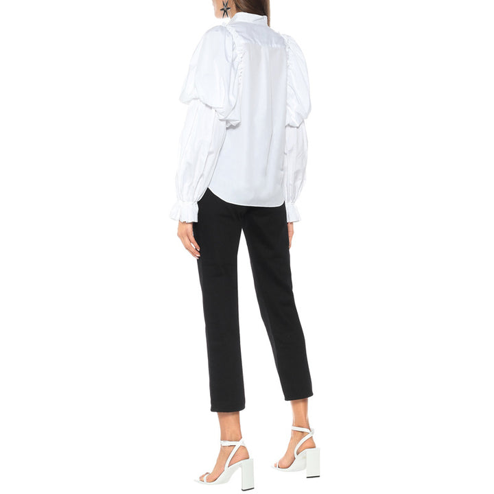 Damen Puffärmel-Bluse mit Stehkragen und Volantmanschtten – Avérine