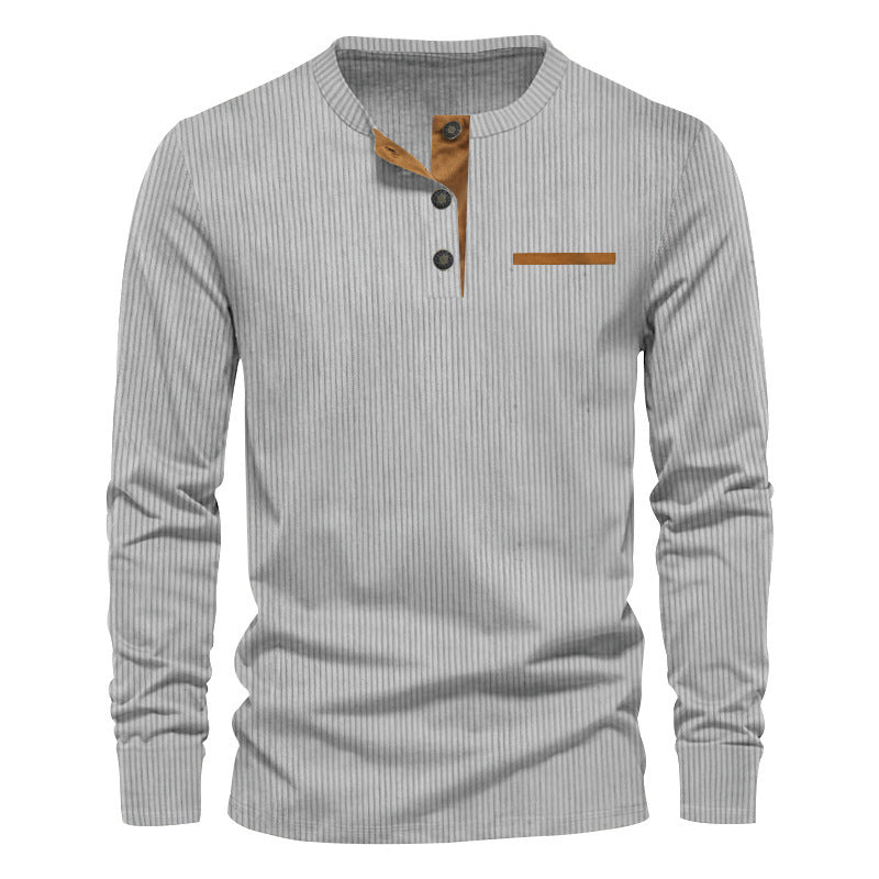 Herren Langarmshirt mit gestreiftem Design und Knopfleiste Echoarchiv