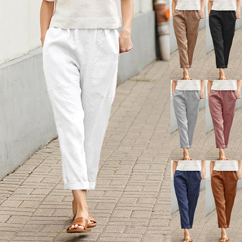 Damen nan leichte Leinenhose mit elastischem Bund, seitlichen Eingrifftaschen und gekrempeltem Saum Echo Archiv