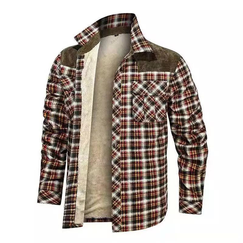 Herren karierte Hemdjacke mit wärmender Sherpa‑Innenfutter und verstärktem Schulterbesatz – Taviero