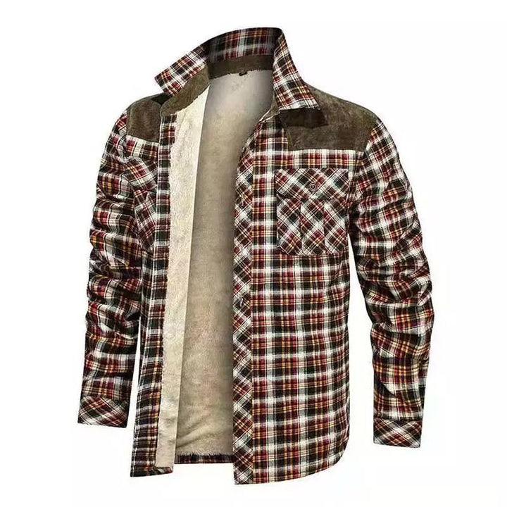 Herren karierte Hemdjacke mit wärmender Sherpa‑Innenfutter und verstärktem Schulterbesatz – Taviero