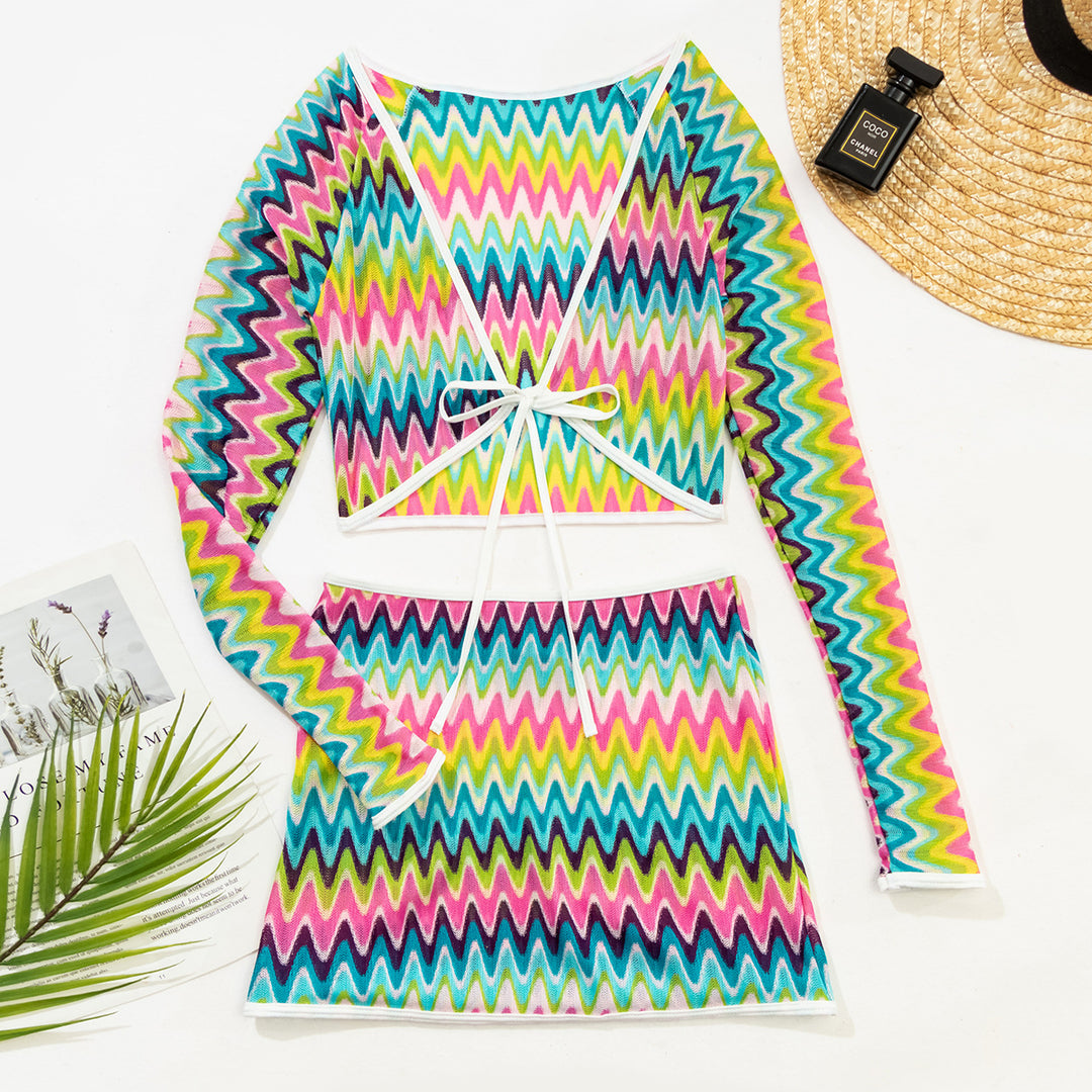 Damen Bunt gemustertes Crop-Top und Rock-Set Echo Archiv