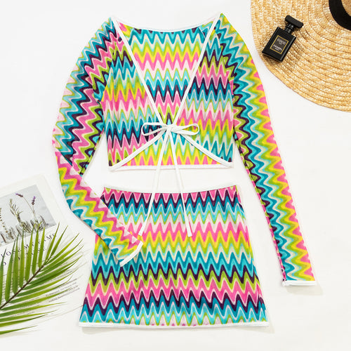 Damen Bunt gemustertes Crop-Top und Rock-Set Echo Archiv