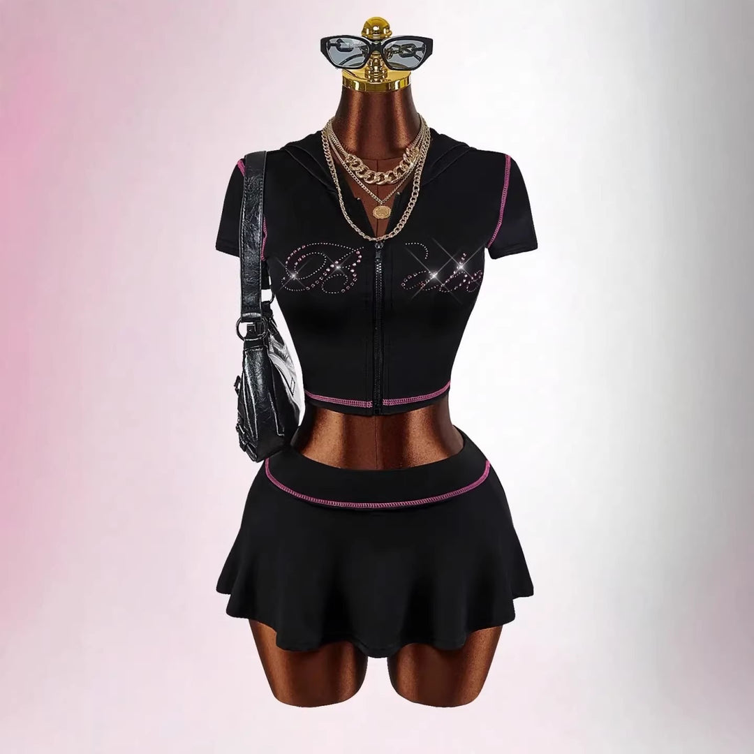 Damen sportliches Crop-Top mit Rock-Set Echo Archiv