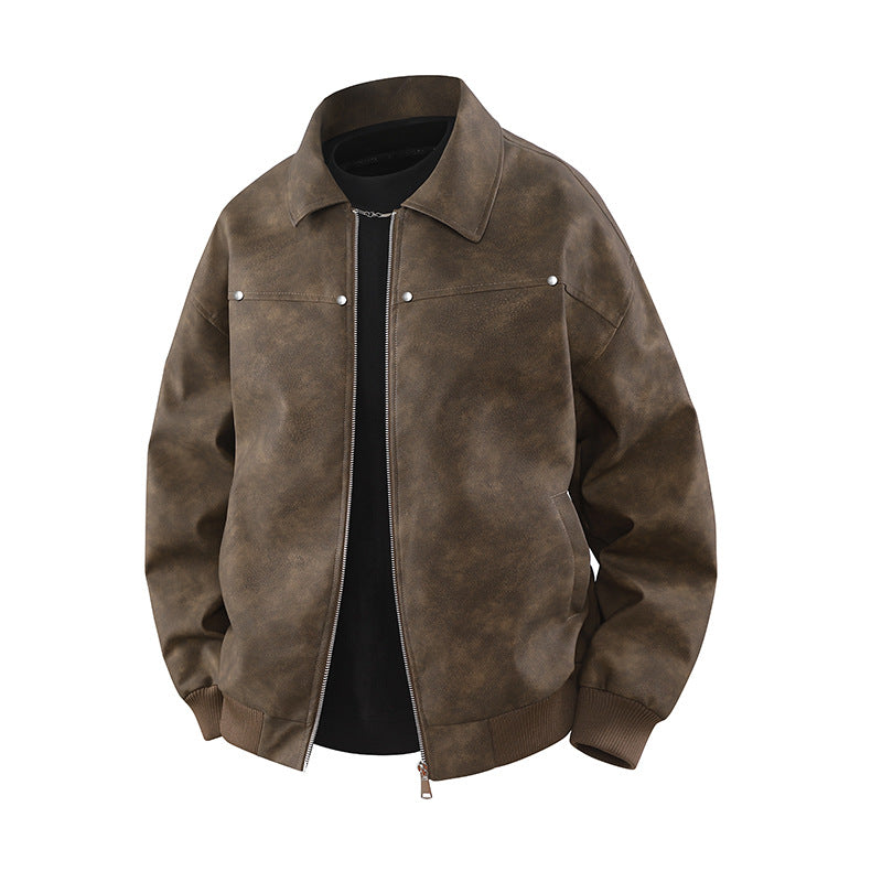 Herren Vintage-inspirierte Veloursleder-Optik Bomberjacke mit Hemdkragen & Rippbund Echoarchiv