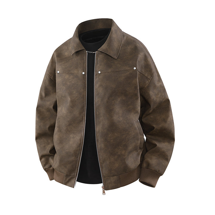 Herren Vintage-inspirierte Veloursleder-Optik Bomberjacke mit Hemdkragen & Rippbund Echoarchiv