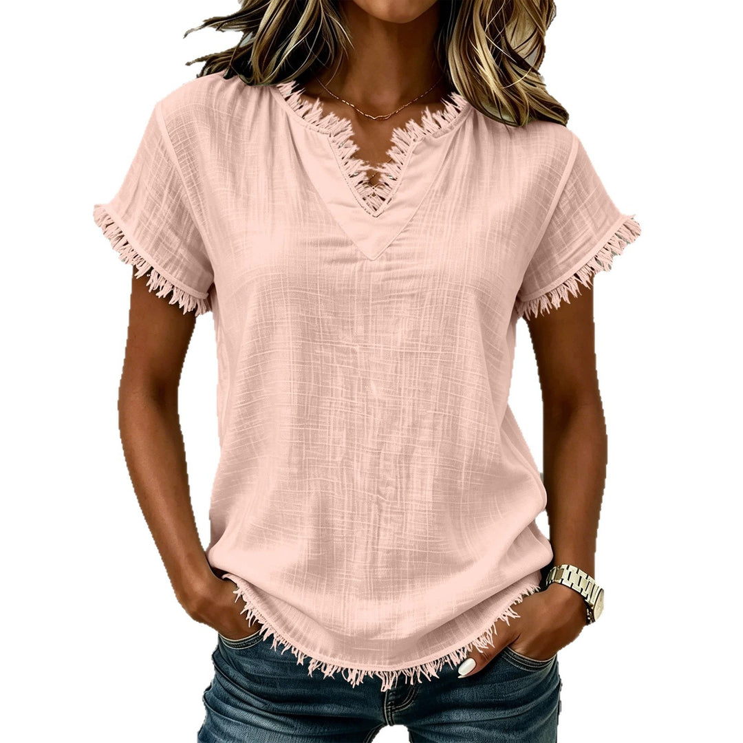 Damen Leichtes T-Shirt mit fransierten Akzenten Echo Archiv