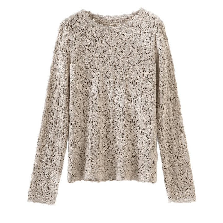 Damen Feines Häkel-Longsleeve mit floraler Lochmuster-Struktur und legerer Silhouette Echoarchiv