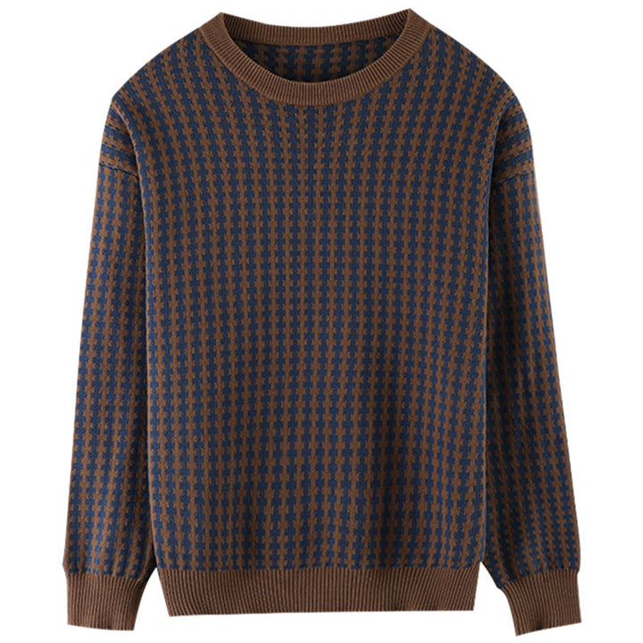 Damen Leichter Strukturstrick-Pullover mit Hahnentritt-Muster und breitem Rippbündchen Echoarchiv