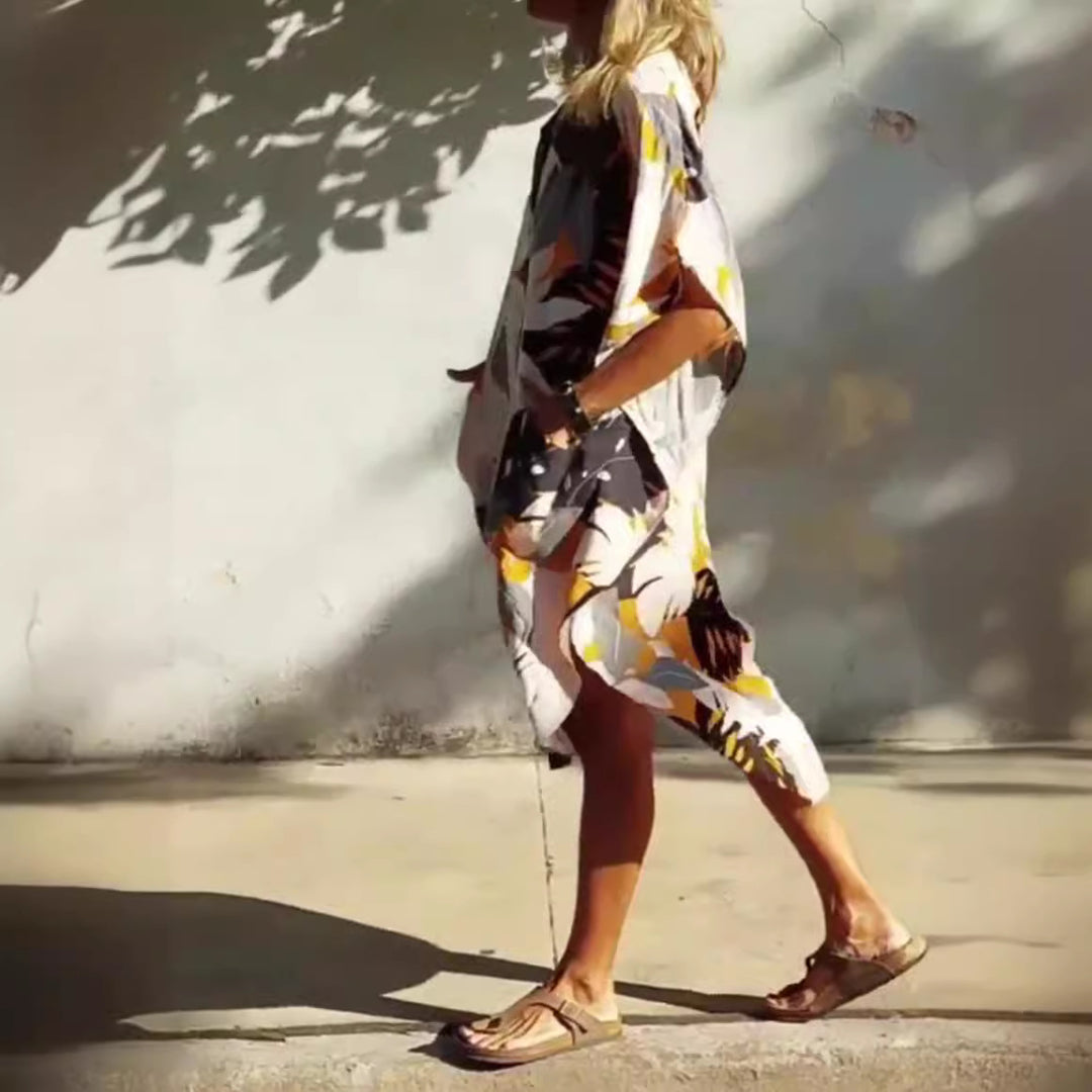 Damen nan luftig-leichtes Kaftan-Hemdkleid mit überschnittener Schulter, verdeckter Knopfleiste und seitlichen Eingrifftaschen Echo Archiv