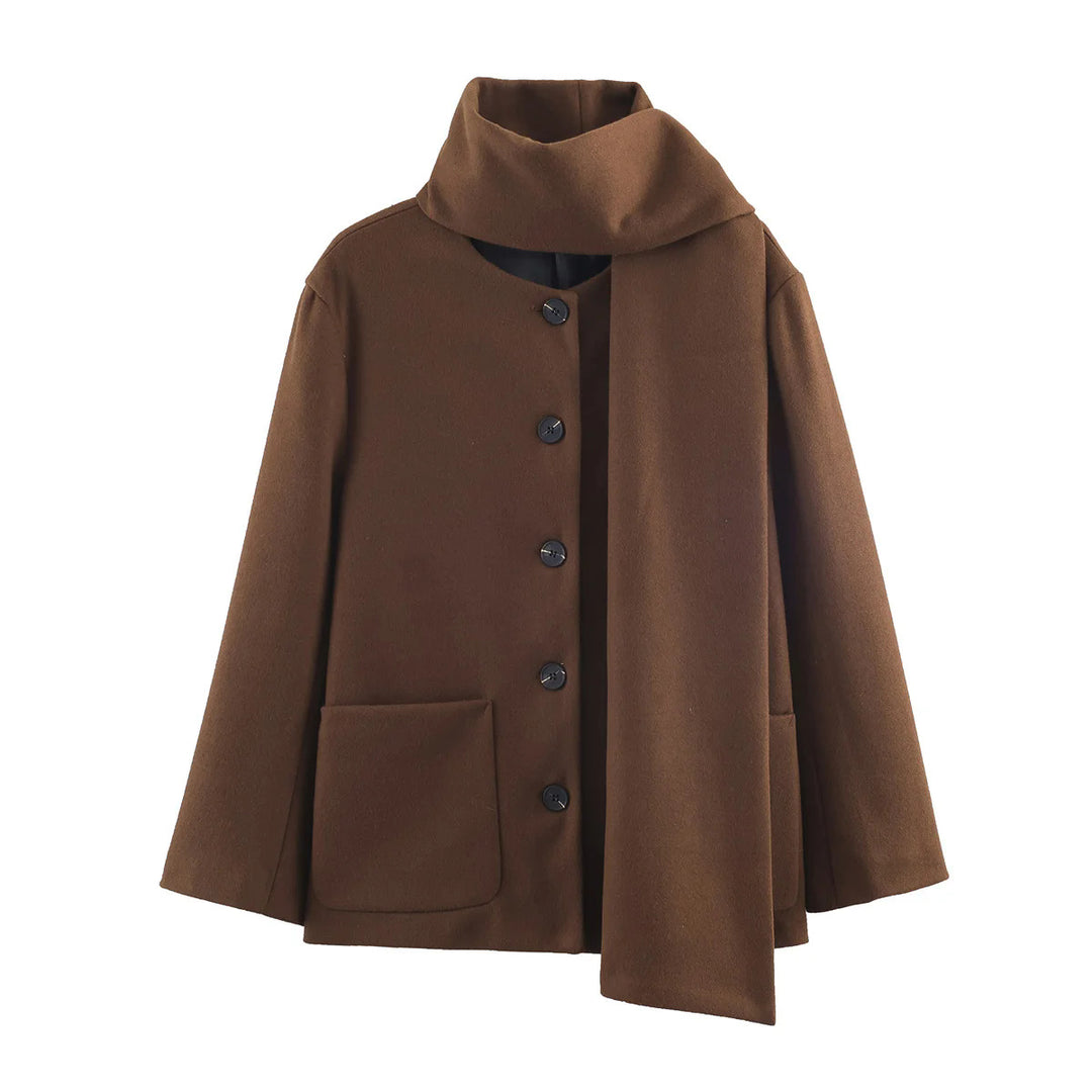 Damen boxy Wollmix-Jacke mit voluminösem Schlauchkragen und aufgesetzter Fronttasche – Célinea