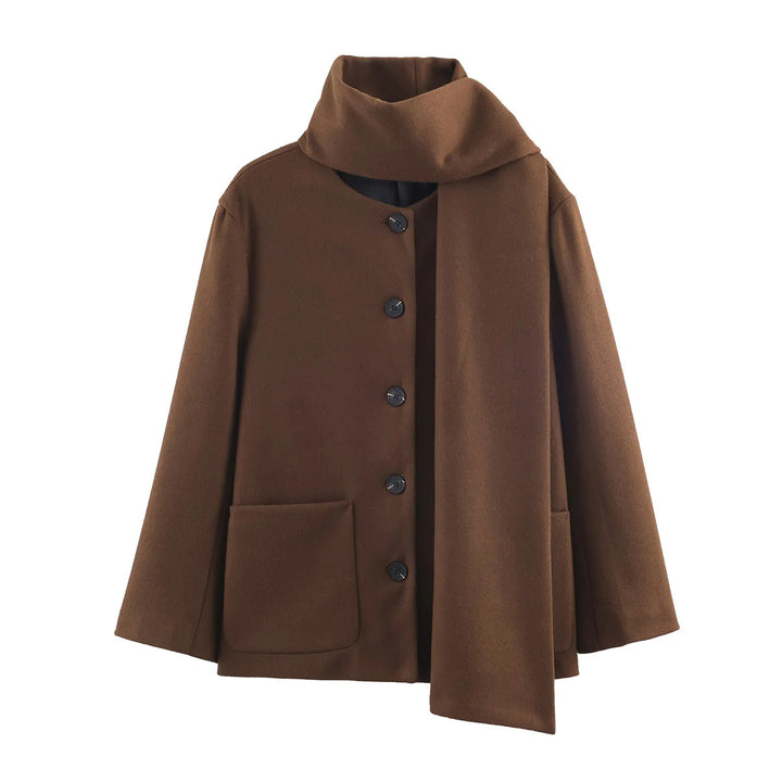 Damen boxy Wollmix-Jacke mit voluminösem Schlauchkragen und aufgesetzter Fronttasche – Célinea