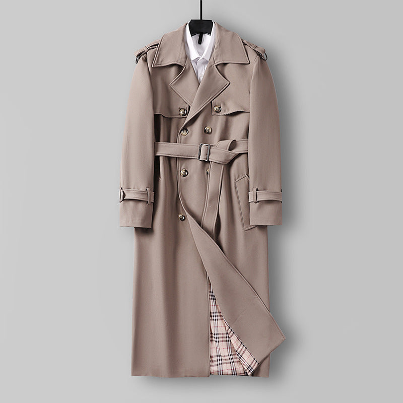 Damen Eleganter lang geschnittener Wollmix-Trenchcoat mit doppelreihiger Knopfleiste und Bindegürtel Echoarchiv