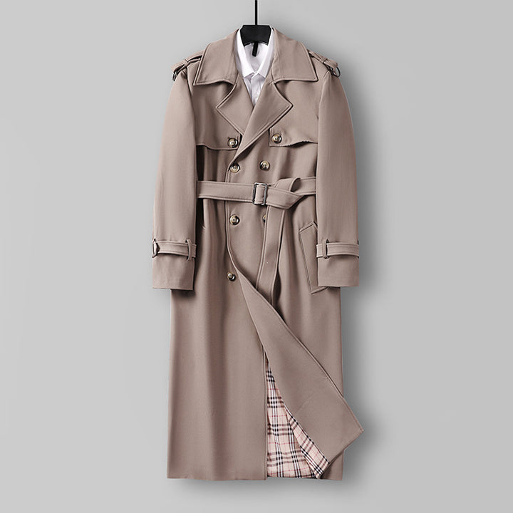 Damen Eleganter lang geschnittener Wollmix-Trenchcoat mit doppelreihiger Knopfleiste und Bindegürtel Echoarchiv