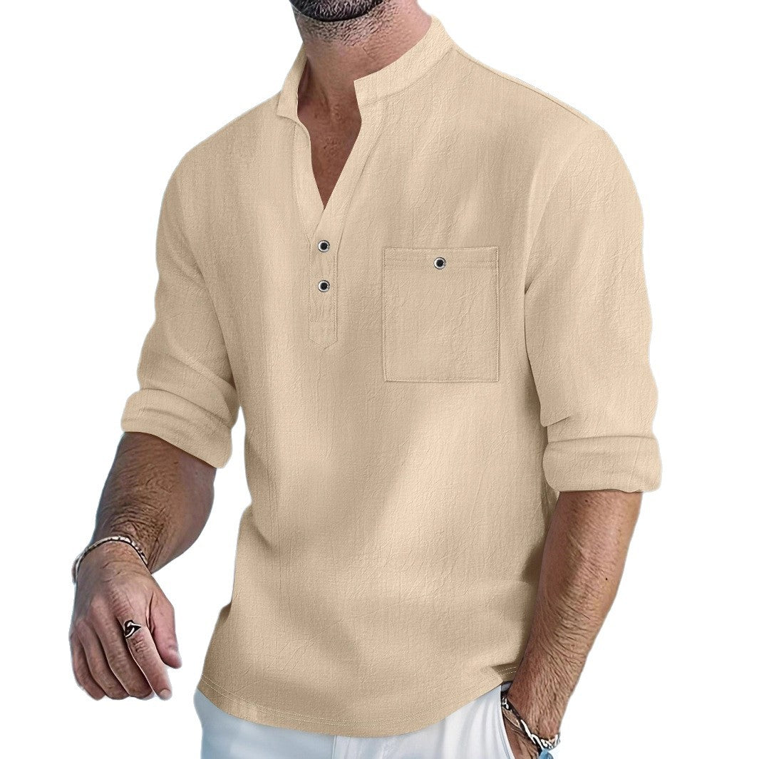 Herren lässiges Henley-Shirt mit Knopfleiste und Brusttasche Echoarchiv