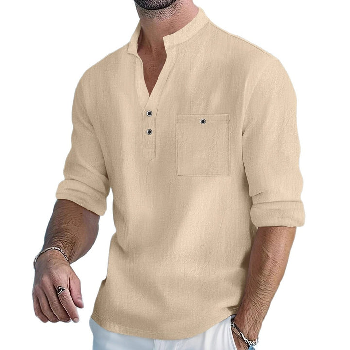 Herren lässiges Henley-Shirt mit Knopfleiste und Brusttasche Echoarchiv