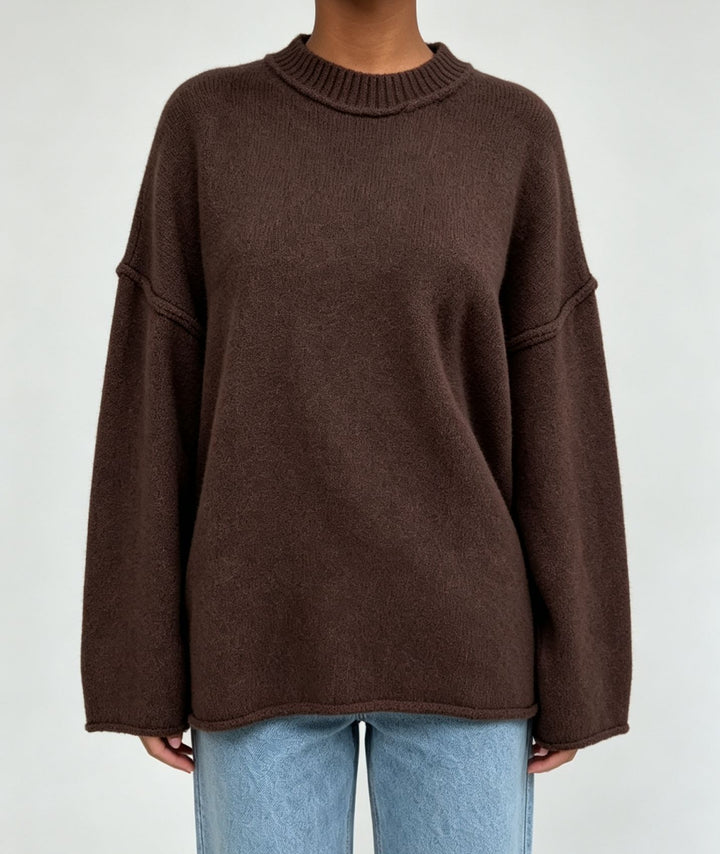Damen Oversize-Boxy-Pullover mit kurzem Stehkragen und dekorativer Kantennaht – Mavelle