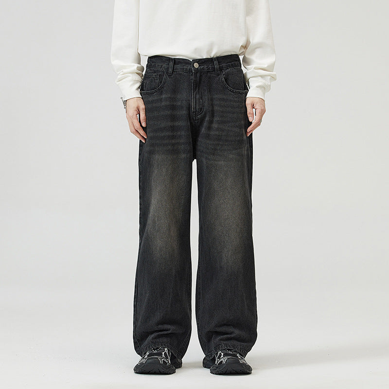 Herren Weite Relaxed-Jeans mit hohem Bund Used-Waschung und geradem Bein Echo Archiv