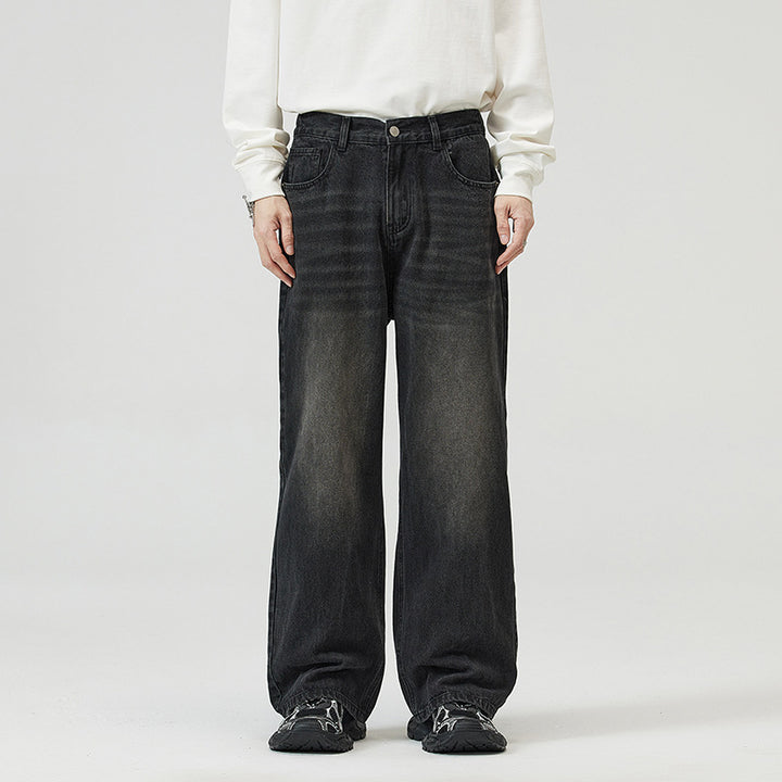 Herren Weite Relaxed-Jeans mit hohem Bund Used-Waschung und geradem Bein Echo Archiv