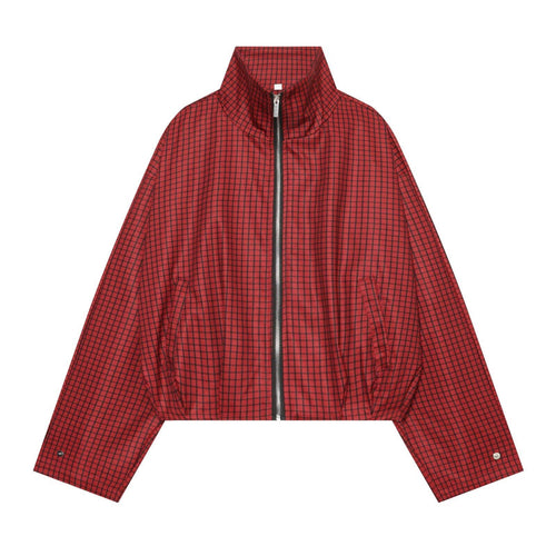Damen Kariertes Cropped-Bomberjacke mit hohem Stehkragen, elastischem Saum und durchgehendem Reißverschluss Echo Archiv