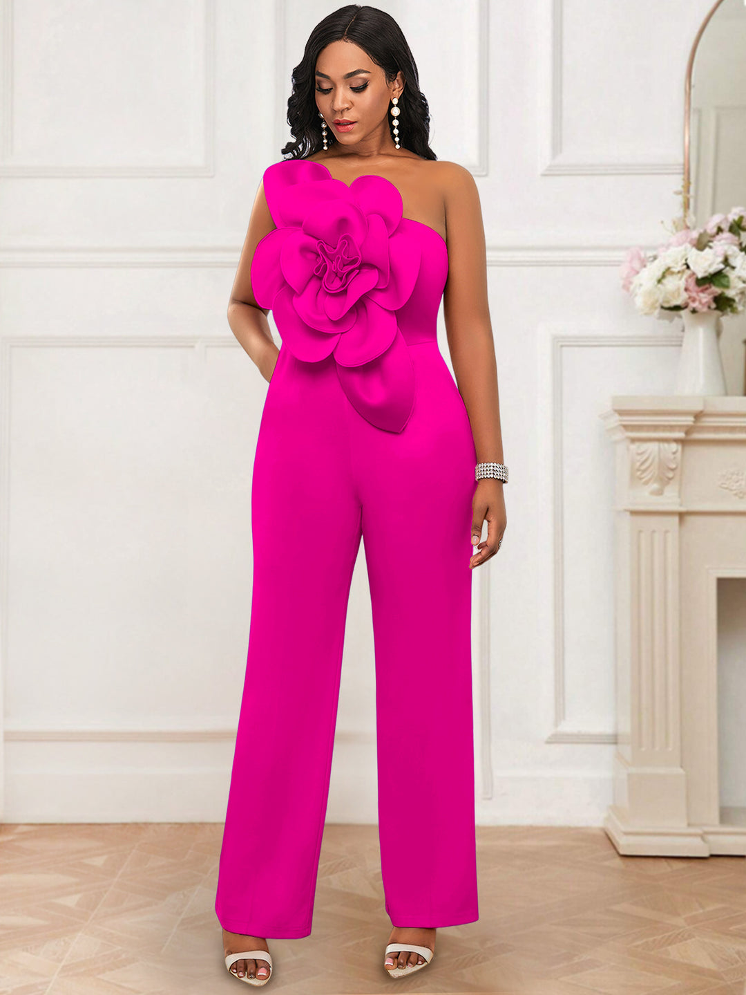 Damen Eleganter Jumpsuit mit floralem Schulterdetail Echo Archiv