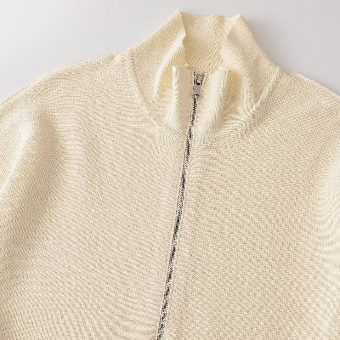 Damen Strukturstrick A-Linien Cardigan mit Reißverschluss und Stehkragen Echoarchiv