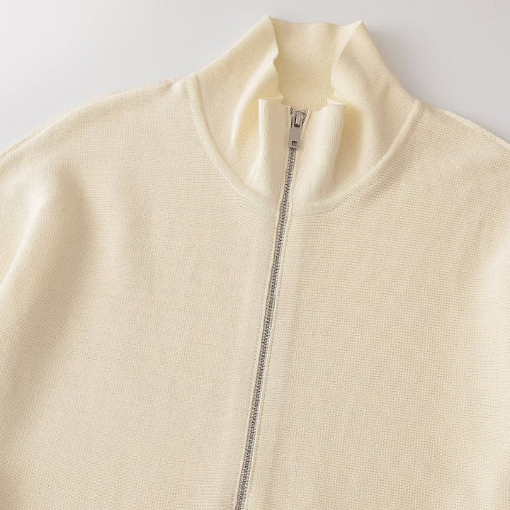 Damen Strukturstrick A-Linien Cardigan mit Reißverschluss und Stehkragen Echoarchiv