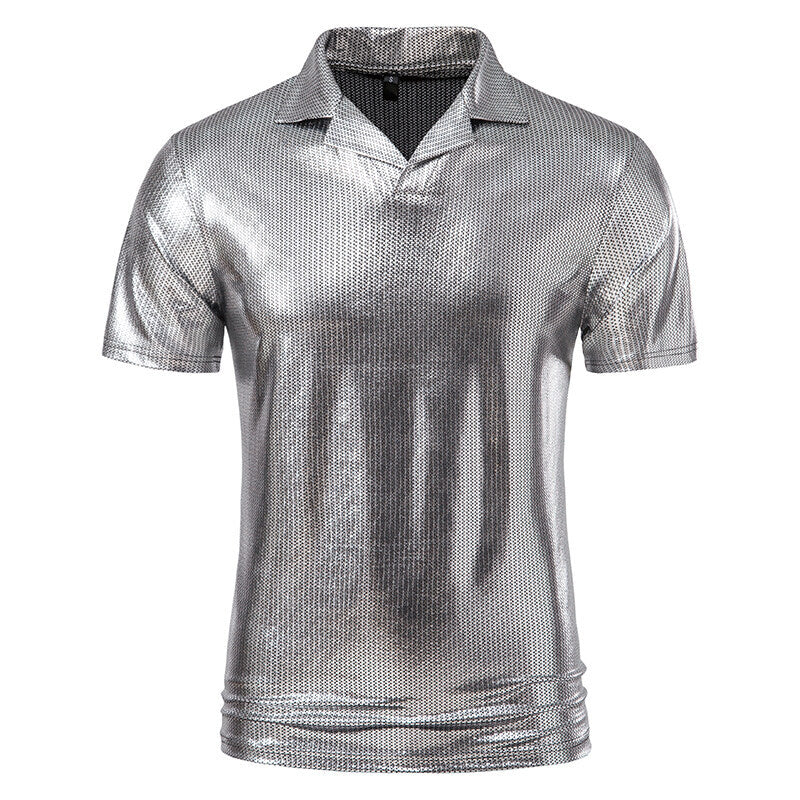 Herren modisches Poloshirt mit glänzendem Design und stylischem V-Ausschnitt Echoarchiv