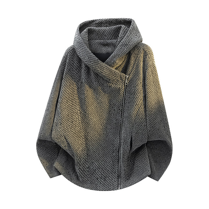 Damen Oversize Struktur-Ponchojacke mit Schalkragen und asymmetrischem Reißverschluss Echoarchiv