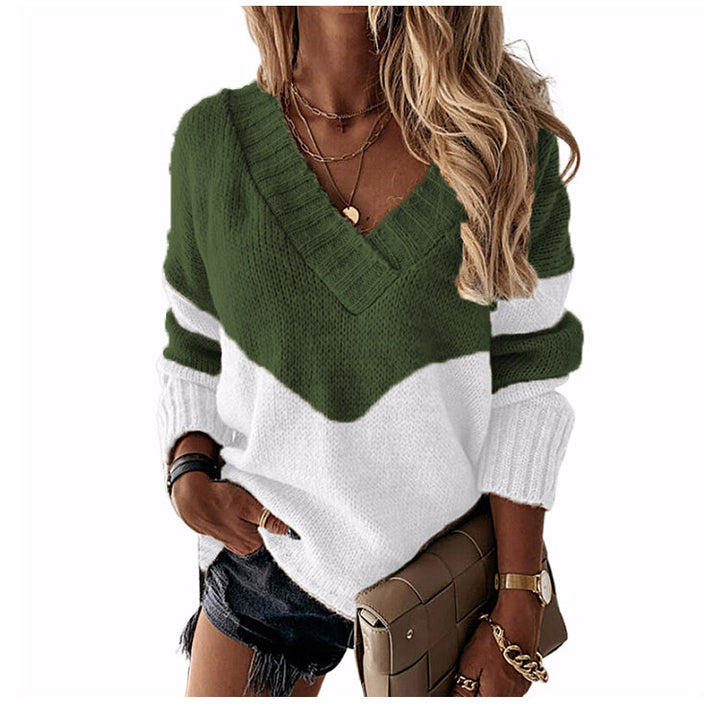 Damen nan V-Ausschnitt Strickpullover mit Chevron-Muster und Oversize-Schnitt Echo Archiv
