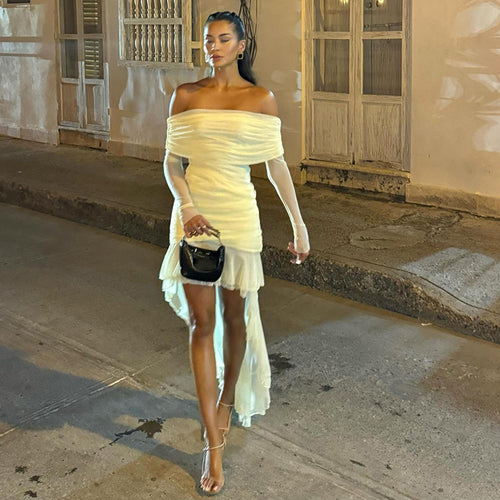 Damen Off-Shoulder Maxikleid mit Rüschendesign und figurformendem Schnitt Echo Archiv
